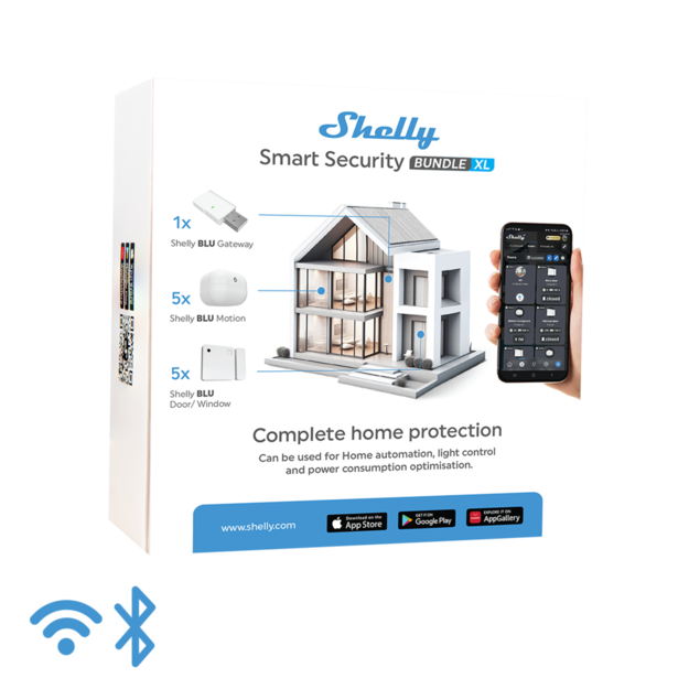 Paquete XL de seguridad inteligente Shelly BLU. Bluetooth. Puerta/Ventana, Sensores de movimiento y Pasarela.