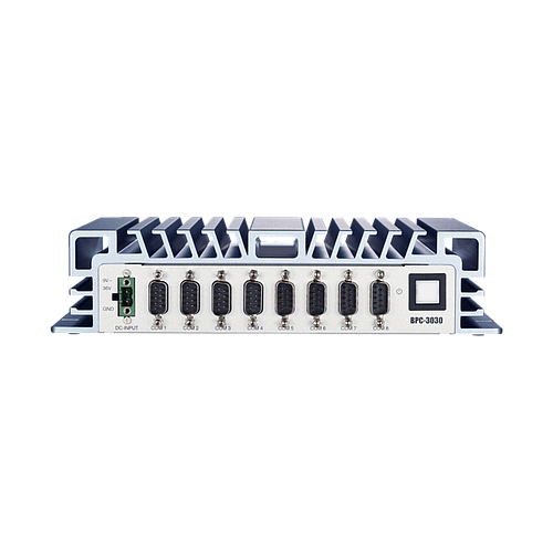 Intel Celeron J1900 Quad core CPU, 1 DDR3L memory, 2 USB3.0, 2 USB 2.0, 3 RS-232, 5 RS-232/422/485, 2 GbE, line out, 1 VGA, 1 HDMI, DC 9~36V , Phoenix Connector  
