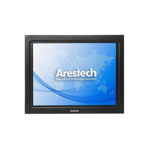 Arestech Display 17" 4:3 (1280 x 1024) 350 nits, IP54 front panel, 5-wire Resistive touch screen, USB & RS-232 interface, 1 VGA, DC 12~24V