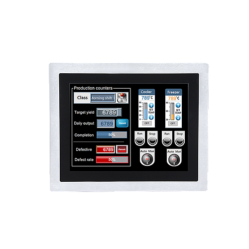 17" 4:3 (1280 x 1024), 350 nits, Stainless Steel 316 IP65 front panel, with Projected capacitive touch screen, USB interface,1 VGA, USB interface, DC 12~24V, Phoenix Connector
