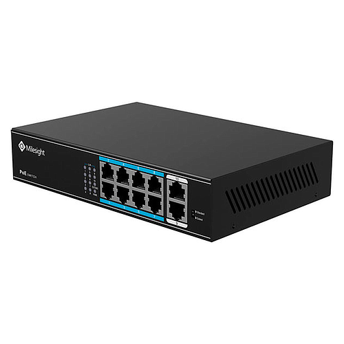 Switch PoE, 8 puertos PoE RJ45 10/100Mbps, 2 puertos uplink 100Mbps