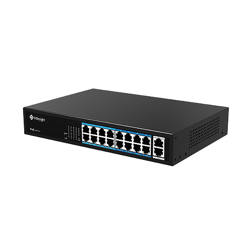 Switch PoE, 16 puertos PoE RJ45 10/100Mbps, 2 puertos uplink 1000Mbps