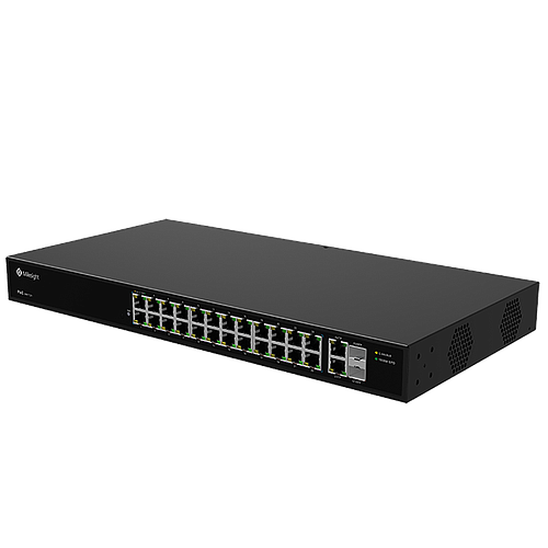 Switch PoE, 24 puertos PoE RJ45 10/100Mbps, 2 puertos uplink 1000Mbps, 2 puertos SFP 1000Mbps
