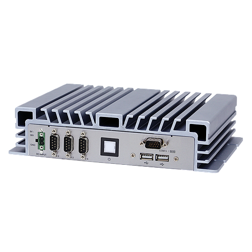 Intel Core i5-8265U Quad Core CPU, 2 DDR4, 4 USB3.1, 2 USB 2.0, 3 RS-232, 1 RS-232/422/485, 8bit GPIO, 2 GbE, line out, mic in, 2 HDMI, DC 9~36V
