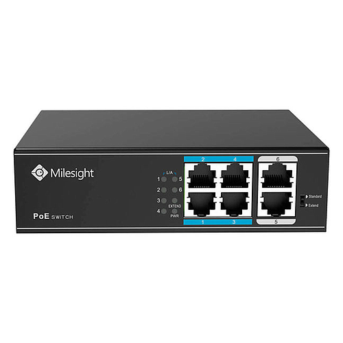 Switch PoE, 4 puertos PoE RJ45 10/100Mbps, 2 puertos uplink 100Mbps