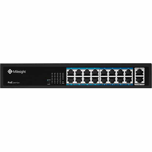 Switch PoE, 16 puertos PoE RJ45 10/100Mbps, 2 puertos uplink 1000Mbps
