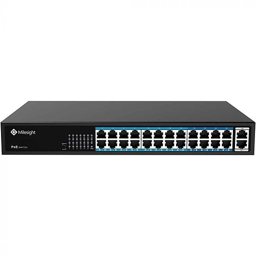 Switch PoE, 24 puertos PoE RJ45 10/100Mbps, 2 puertos uplink 1000Mbps