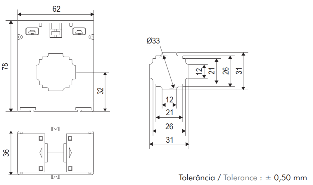 Transformador de Corriente 0-250A / 0-5A