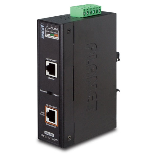 IP30, Industrial Single-Port 10-100-1000Mbps 802.3bt Ultra PoE Injector 60 Watts