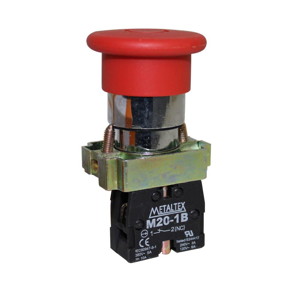 Botón Emergencia 22mm metálico empuja-tira rojo 1NC