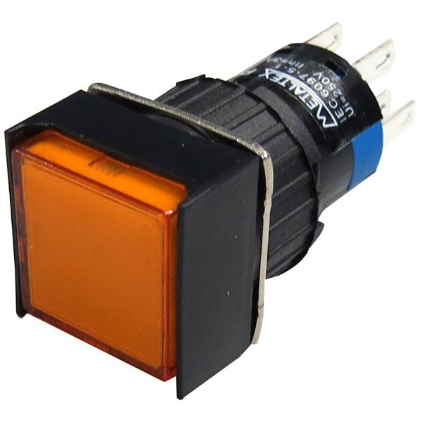 Pulsador iluminado 16mm cuadrado con retención naranjo 24V - 2 Inversores
