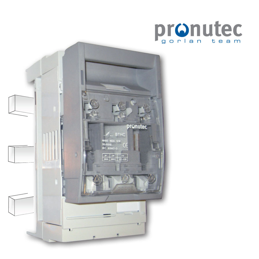 Base desconectable en carga para fusibles NH00 y NH000 160A max , 3 polos, fijación busbar