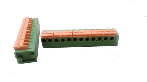 Borne para PCI, 12 pines, 90 malla de protección, paso 5,08, altura de 14,1mm, conexión resorte, verde con Actuador naranjo