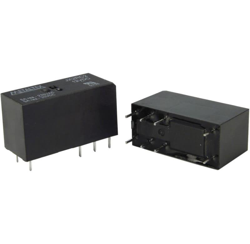 Relé miniatura de potencia, 2 contactos reversibles, bobina 60VCC, capacidad de 8A, terminales para PCI