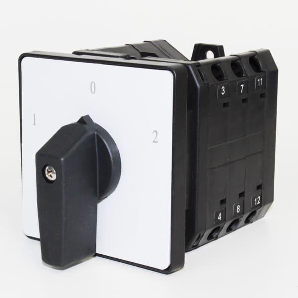 Conmutadora 1-0-2 Tripolar 63A para panel negra