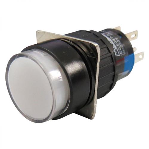 Pulsador iluminado 16mm redondo S/ retencióncolor blanco 24V-1 REV