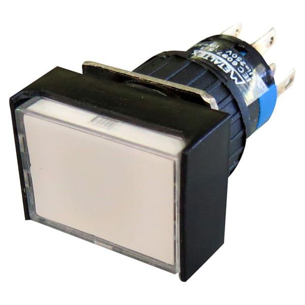 Pulsador iluminado 16mm rectangular c/ retencióncolor blanco 220V-2 REV