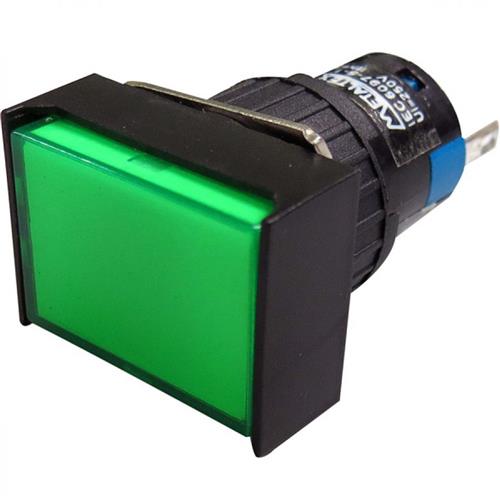 Botón luz piloto LED 16mm rectangular-12V verde