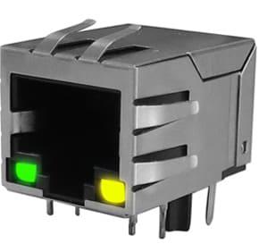 Modular Jack RJ45 8P8C, PTH, 90° con filtro y leds, Tab-down