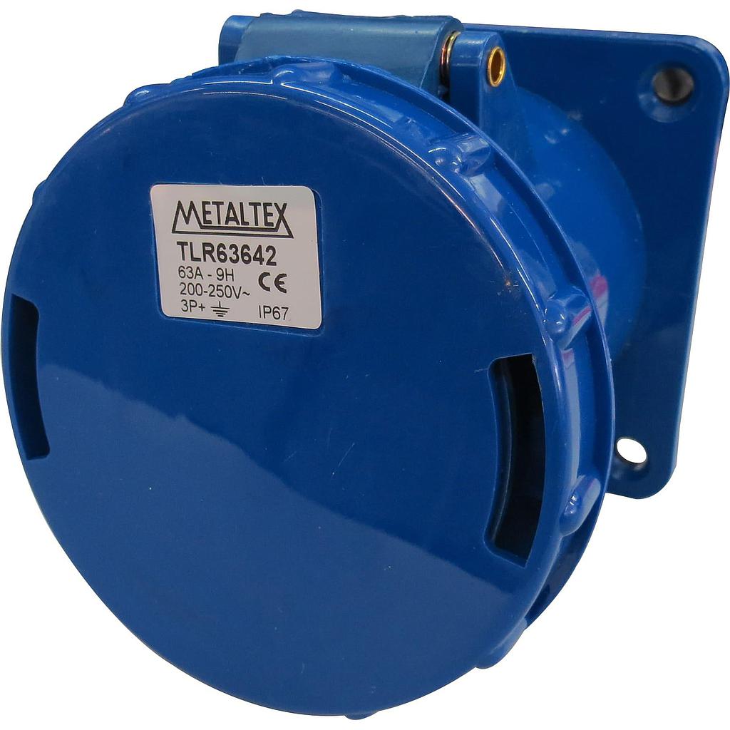 Enchufe Industrial Embutido Hembra 63A 3P+T 9H Azul