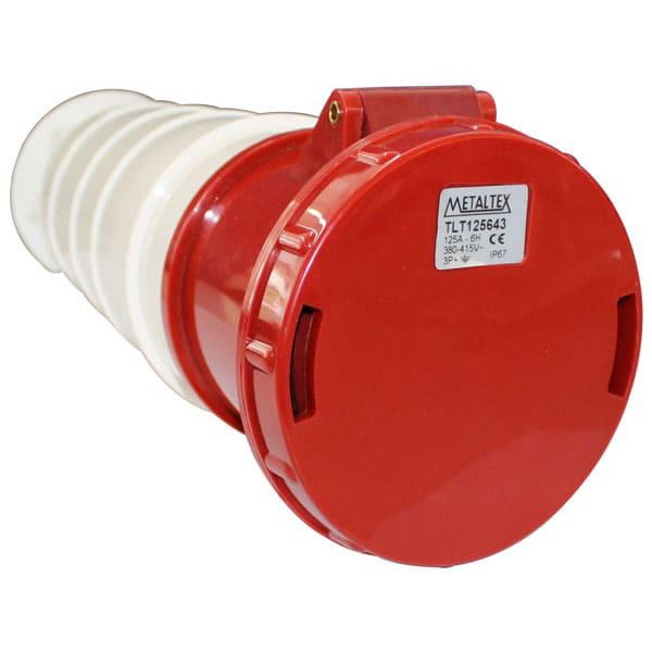 Enchufe Industrial Volante Hembra 125A 3P+T 6H Rojo