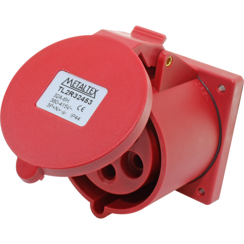 Enchufe Industrial Embutido Hembra 32A 3P+N+T 4H Rojo