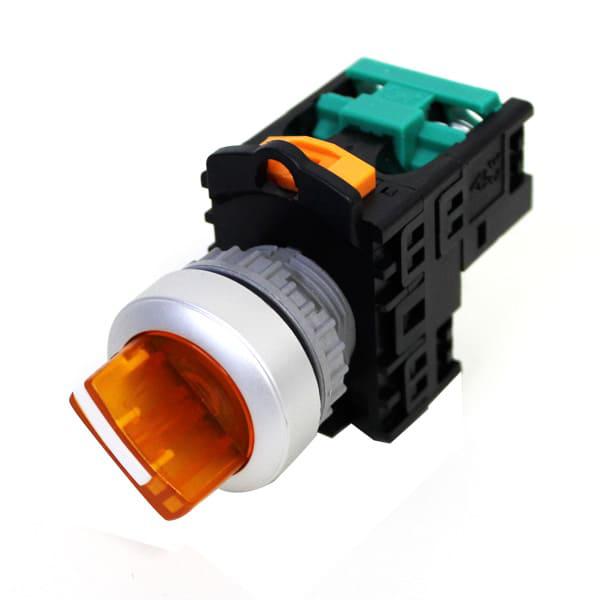 Llave selector plástica Iluminada Knob corto-2 posiciones fijo 90G-Naranja 24V-1NA