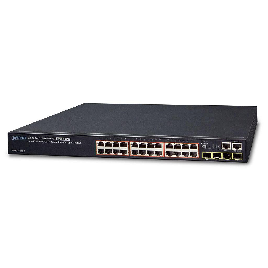 Layer 3 24-Port 10/100/1000T 802.3at PoE + 4-Port 1000X SFP Stackable Managed Switch (370W)