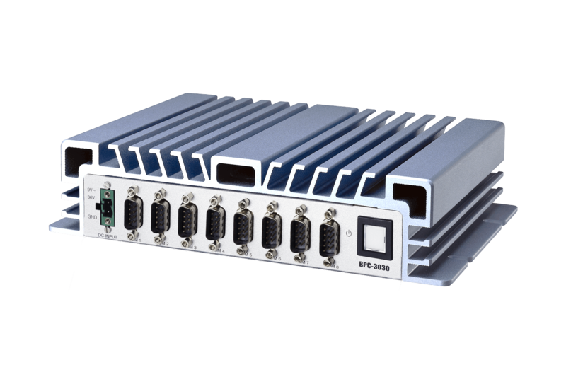 Intel Celeron J1900 Quad core CPU, 1 DDR3L memory, 2 USB3.0, 2 USB 2.0, 7 RS-232, 1 RS-232/422/485, 2 GbE, line out, 1 VGA, 1 HDMI, DC 9~36V, Phoenix Connector  