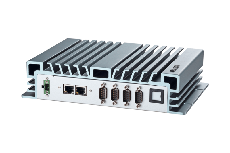 Intel Core i5-4300U 1.9GHz  Dual Core CPU, 1 x DDR3 memory,  4 x USB3.0, 1 x RS-232, 2 x RS-232/422/485, 8-bit DIO, 4 x GbE, line out, mic in, 2 HDMI, DC 9~36V