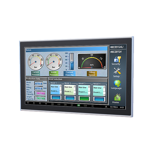 21.5" 16:9 (1920 x 1080), 250nits, Fanless Panel PC with Intel Core i5-4300U CPU, Projected Capacitive Touch, 4 USB 3.0, 2 RS-232, 2 RS-232/422/485, 8-bit DIO, Line out, Mic in, 2 GbE, 2 HDMI, DC 9-36 V, Phoenix Connector