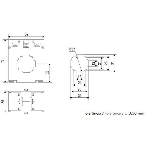 Transformador de Corriente 0-250A / 0-5A